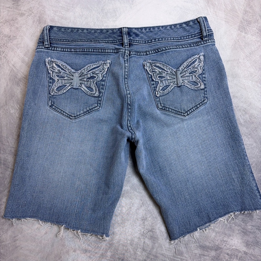 Dear AB Butterfly Embroidered Denim Bermuda Shorts Medium Wash Blue Size 12